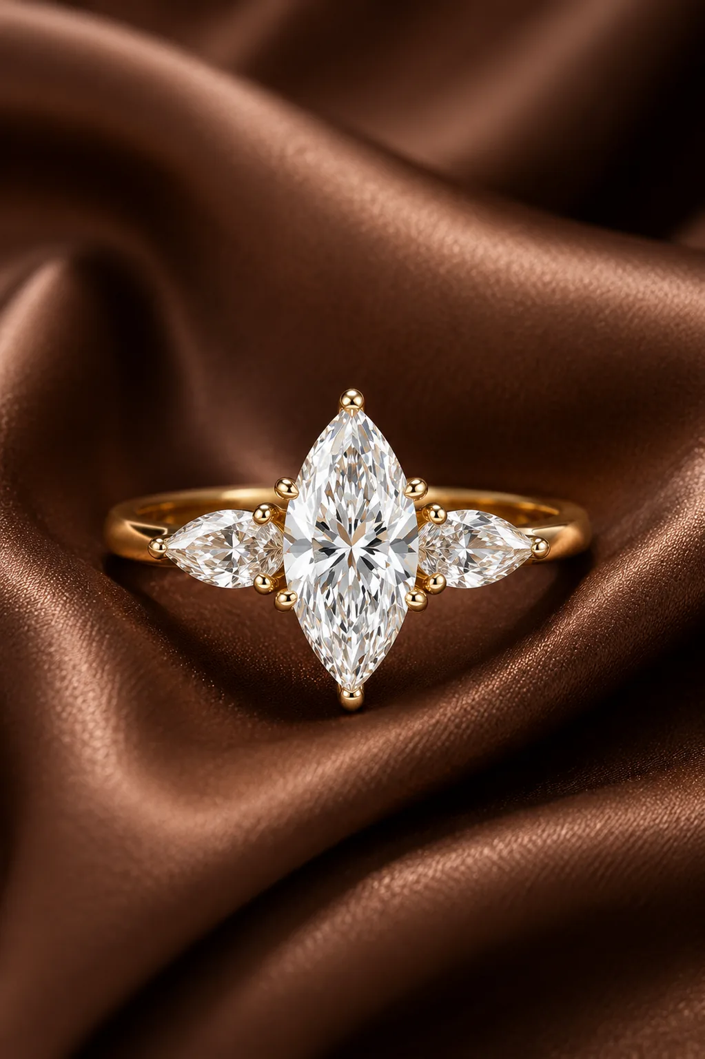 Oval diamond engagement ring on blush silk