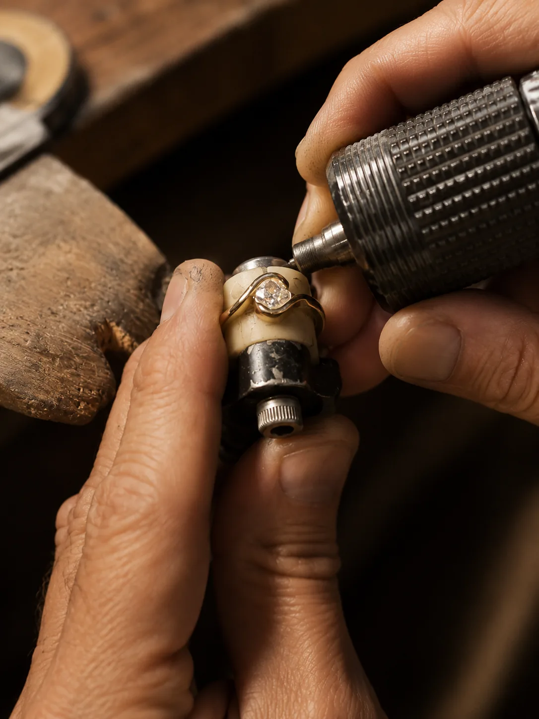 Jeweller crafting a diamond ring at the workbench