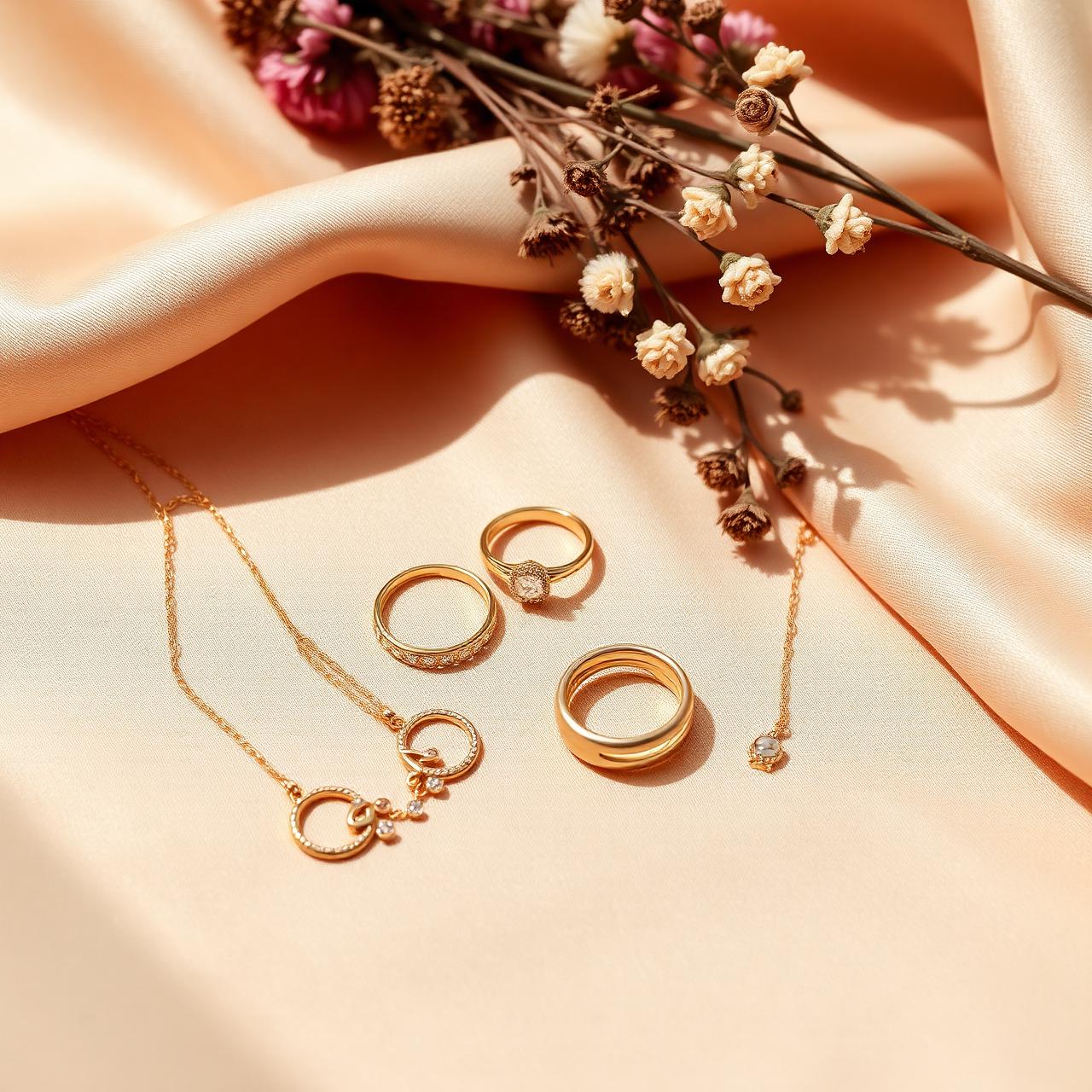 Curated gold jewellery arrangement